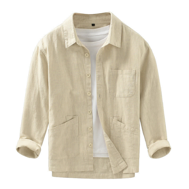 Buddha Stones Chaqueta informal minimalista de ramio liso para hombre, con botones y bolsillos, ideal para otoño. - image 14