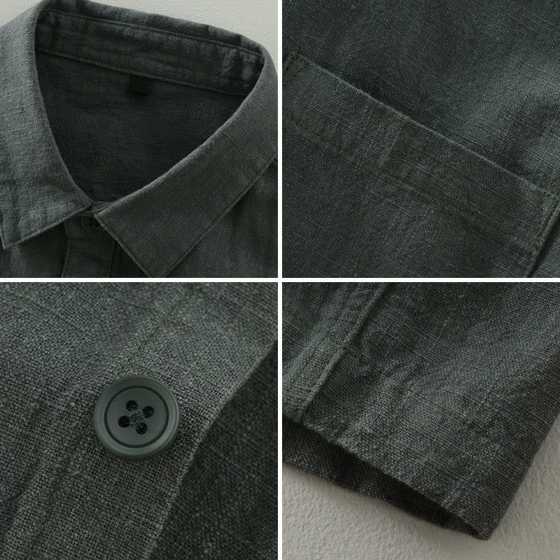 Buddha Stones Chaqueta informal minimalista de ramio liso para hombre, con botones y bolsillos, ideal para otoño. - image 2