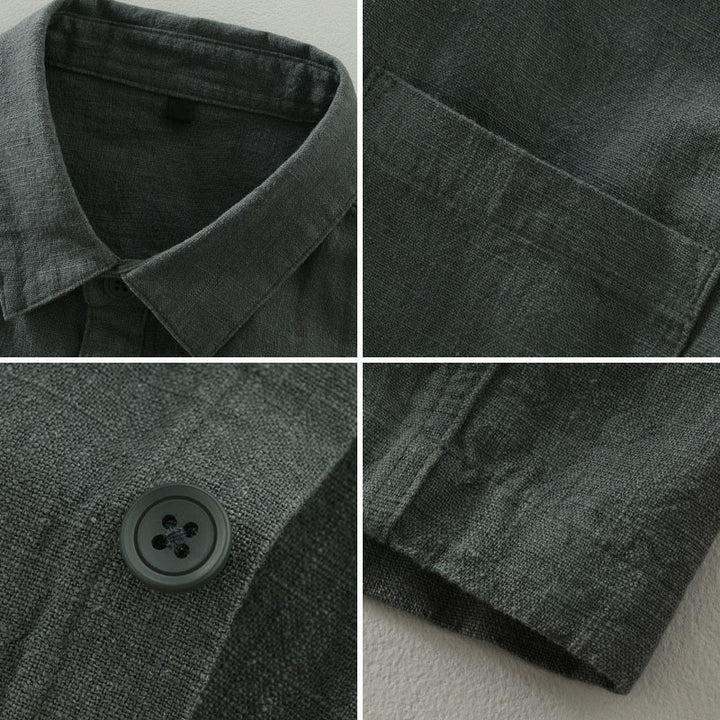 Buddha Stones Chaqueta informal minimalista de ramio liso para hombre, con botones y bolsillos, ideal para otoño. - image 2