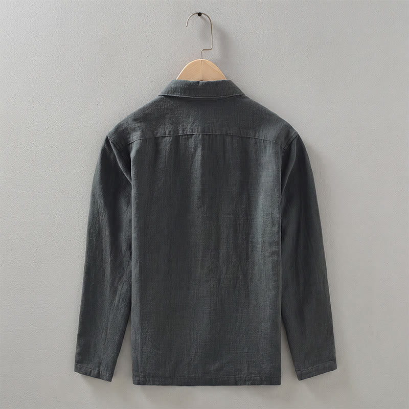 Buddha Stones Chaqueta informal minimalista de ramio liso para hombre, con botones y bolsillos, ideal para otoño. - image 1