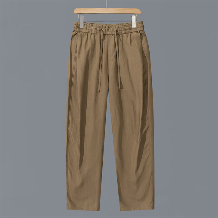 Buddha Stones Pantalones largos de lino lisos con cordón ajustable para hombre, estilo casual de primavera/verano, de pierna recta y con bolsillos. - Broncearse - US/UK/AU42, EU52 (3XL) - image 11