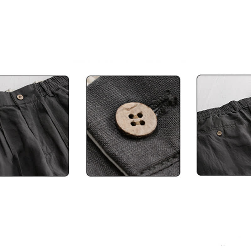 Buddha Stones Pantalones largos de lino liso para hombre, estilo casual de primavera-verano, con cordón ajustable y cremallera, pierna recta y bolsillos. - image 7