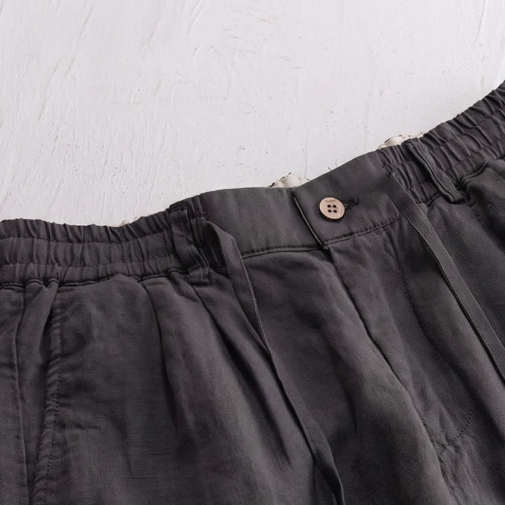 Buddha Stones Pantalones largos de lino liso para hombre, estilo casual de primavera-verano, con cordón ajustable y cremallera, pierna recta y bolsillos. - image 4