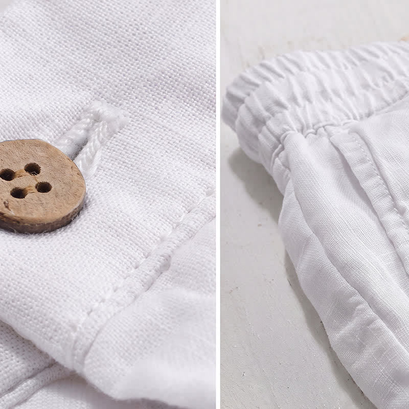 Buddha Stones Pantalones largos de lino liso para hombre, estilo casual de primavera-verano, con cordón ajustable y cremallera, pierna recta y bolsillos. - image 18