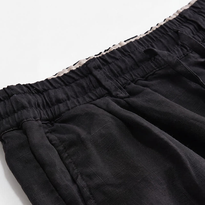Buddha Stones Pantalones largos de lino liso para hombre, estilo casual de primavera-verano, con cordón ajustable y cremallera, pierna recta y bolsillos. - image 10