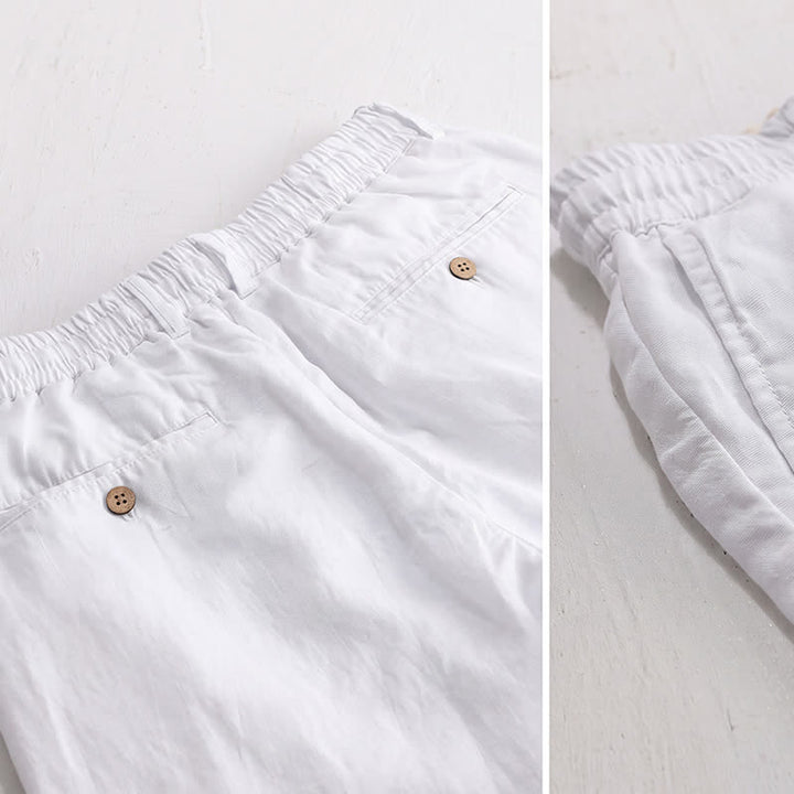 Buddha Stones Pantalones largos de lino liso para hombre, estilo casual de primavera-verano, con cordón ajustable y cremallera, pierna recta y bolsillos. - image 17