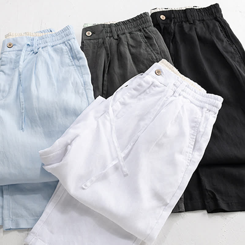 Buddha Stones Pantalones largos de lino liso para hombre, estilo casual de primavera-verano, con cordón ajustable y cremallera, pierna recta y bolsillos. - image 20