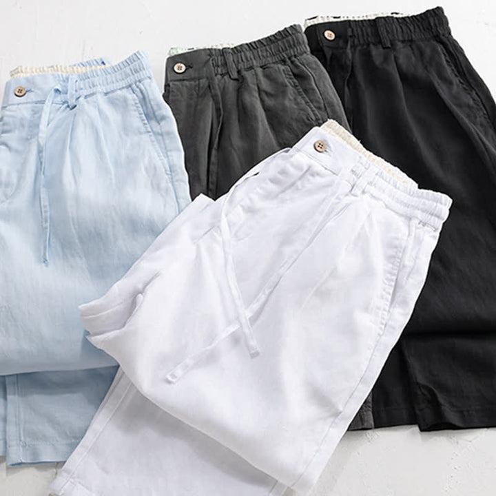 Buddha Stones Pantalones largos de lino liso para hombre, estilo casual de primavera-verano, con cordón ajustable y cremallera, pierna recta y bolsillos. - image 20