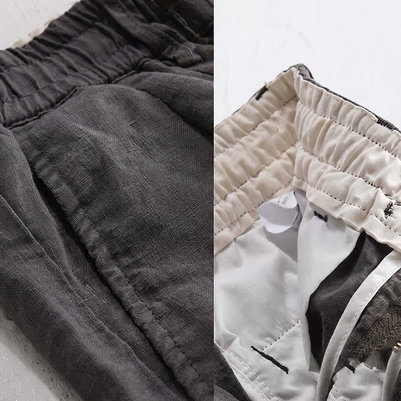 Buddha Stones Pantalones largos de lino liso para hombre, estilo casual de primavera-verano, con cordón ajustable y cremallera, pierna recta y bolsillos. - image 6