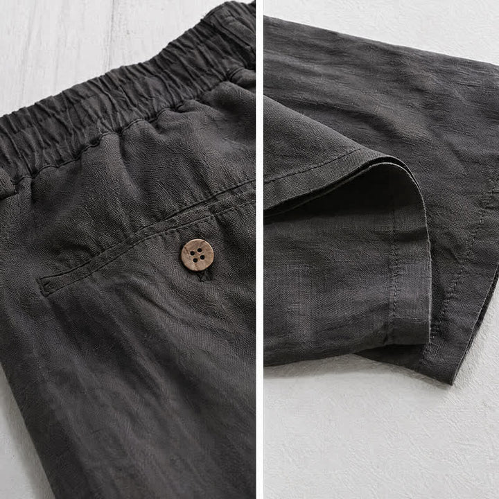 Buddha Stones Pantalones largos de lino liso para hombre, estilo casual de primavera-verano, con cordón ajustable y cremallera, pierna recta y bolsillos. - image 5
