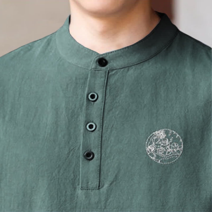 Buddha Stones Camisas de manga corta para hombre, estilo Tang casual de verano, con cuello mandarín y color liso. - image 8