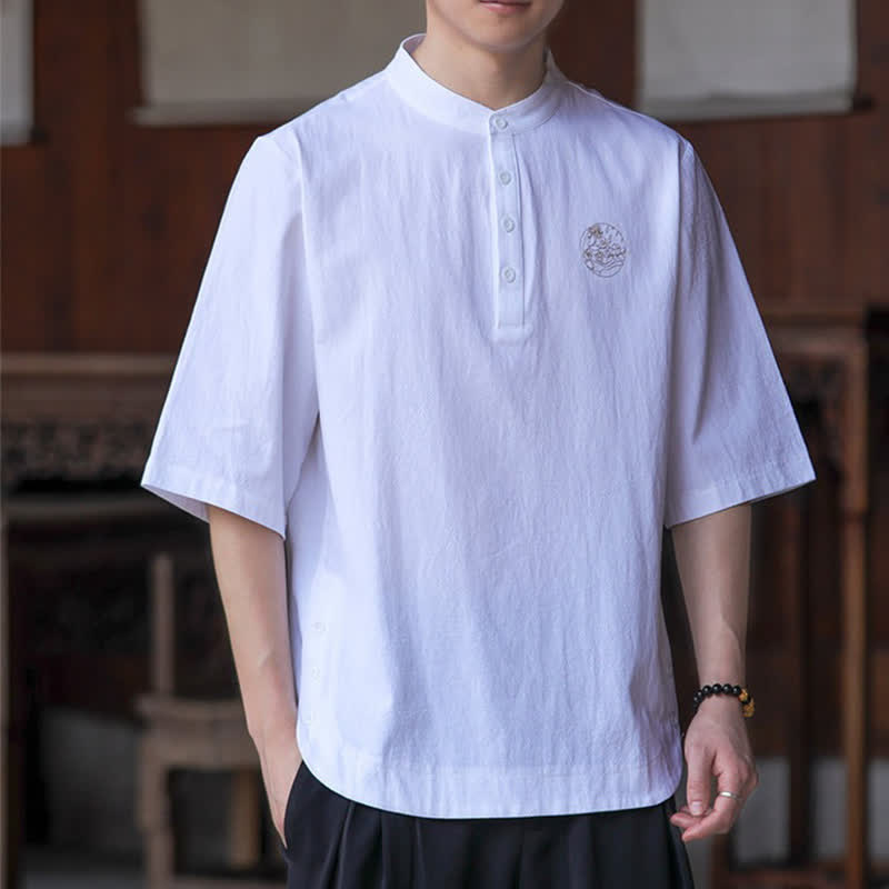 Buddha Stones Camisas de manga corta para hombre, estilo Tang casual de verano, con cuello mandarín y color liso. - image 22