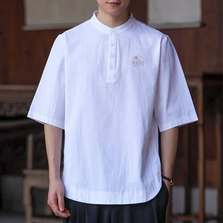 Buddha Stones Camisas de manga corta para hombre, estilo Tang casual de verano, con cuello mandarín y color liso. - Blanco - US/UK/AU46, EU56 (5XL) - image 19