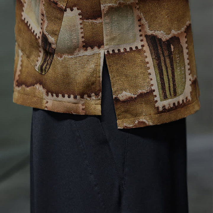Buddha Stones Camisas de manga corta para hombre con diseño de patchwork a cuadros, estilo bohemio informal de verano y bolsillo de parche. - image 21