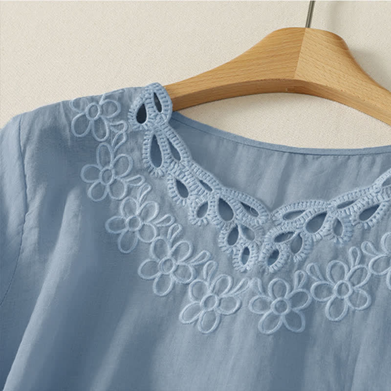 Buddha Stones Camiseta de manga tres cuartos para mujer, estilo casual vintage, con cuello redondo y bordado, para primavera/verano. - image 6