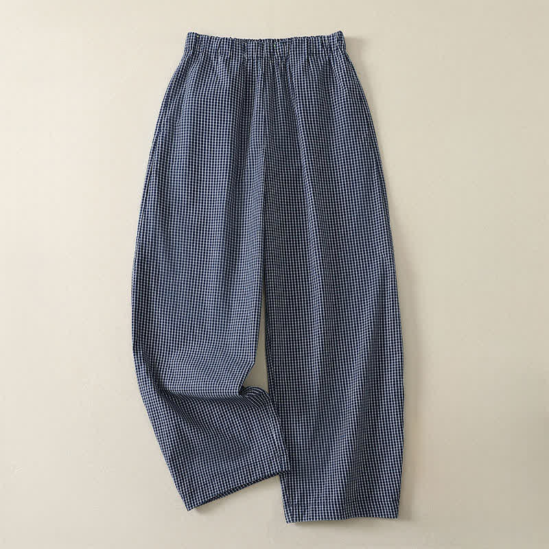 Buddha Stones Pantalones tobilleros casuales de cuadros vintage para mujer, estilo primavera-verano, pierna recta, con bolsillo. - Azul acero - US12, UK/AU16, EU44 (2XL) - image 0