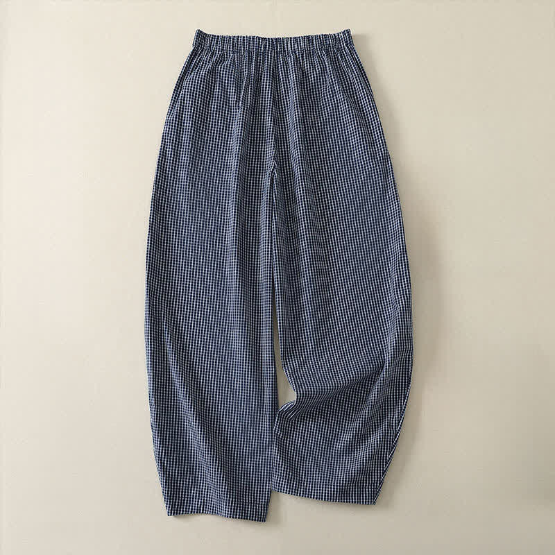 Buddha Stones Pantalones tobilleros casuales de cuadros vintage para mujer, estilo primavera-verano, pierna recta, con bolsillo. - image 1