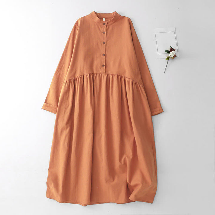 Buddha Stones Vestido de mujer informal de estilo Tang con cuello mandarín, manga larga y bolsillos, ideal para primavera y otoño. - Sandy Brown - US12, UK/AU16, EU44 (2XL) - image 11