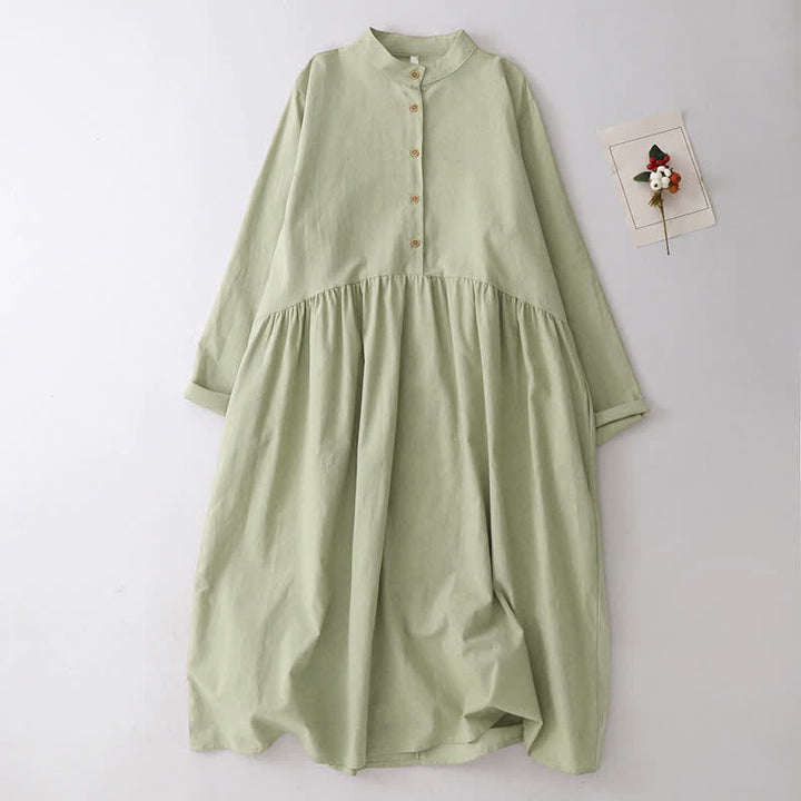 Buddha Stones Vestido de mujer informal de estilo Tang con cuello mandarín, manga larga y bolsillos, ideal para primavera y otoño. - Verde mar oscuro - US12, UK/AU16, EU44 (2XL) - image 1