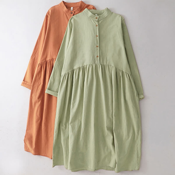 Buddha Stones Vestido de mujer informal de estilo Tang con cuello mandarín, manga larga y bolsillos, ideal para primavera y otoño. - image 0