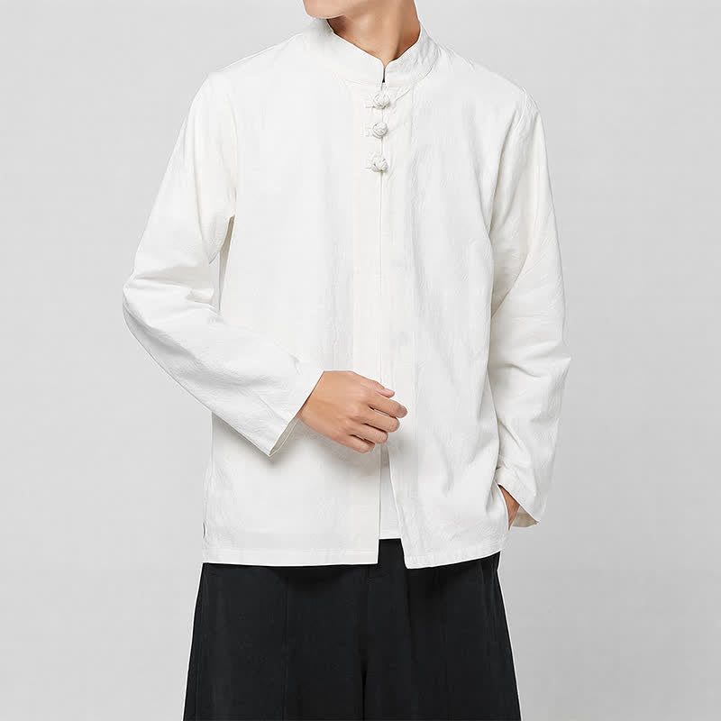 Buddha Stones Camisas de manga larga para hombre, estilo Tang minimalista, con cuello mandarín y botones de rana, ideales para primavera y otoño. - image 14