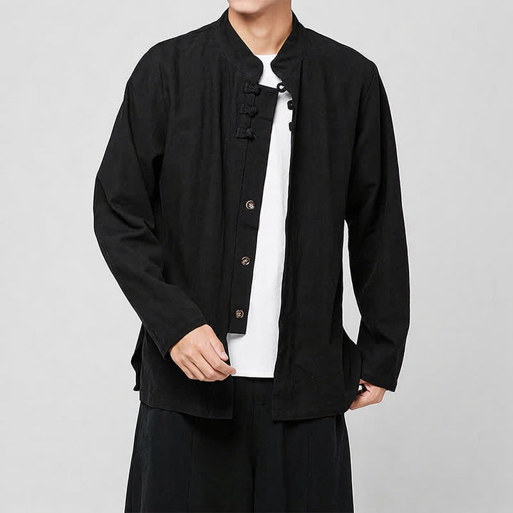 Buddha Stones Camisas de manga larga para hombre, estilo Tang minimalista, con cuello mandarín y botones de rana, ideales para primavera y otoño. - image 10