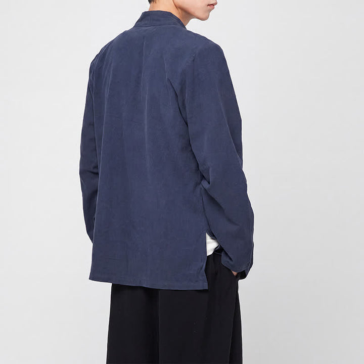 Buddha Stones Camisas de manga larga para hombre, estilo Tang minimalista, con cuello mandarín y botones de rana, ideales para primavera y otoño. - image 8