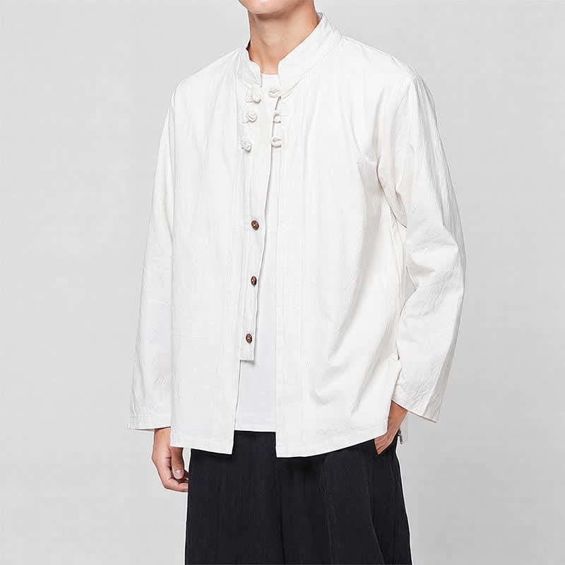 Buddha Stones Camisas de manga larga para hombre, estilo Tang minimalista, con cuello mandarín y botones de rana, ideales para primavera y otoño. - image 15