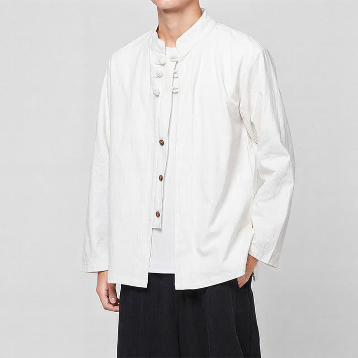 Buddha Stones Camisas de manga larga para hombre, estilo Tang minimalista, con cuello mandarín y botones de rana, ideales para primavera y otoño. - image 15