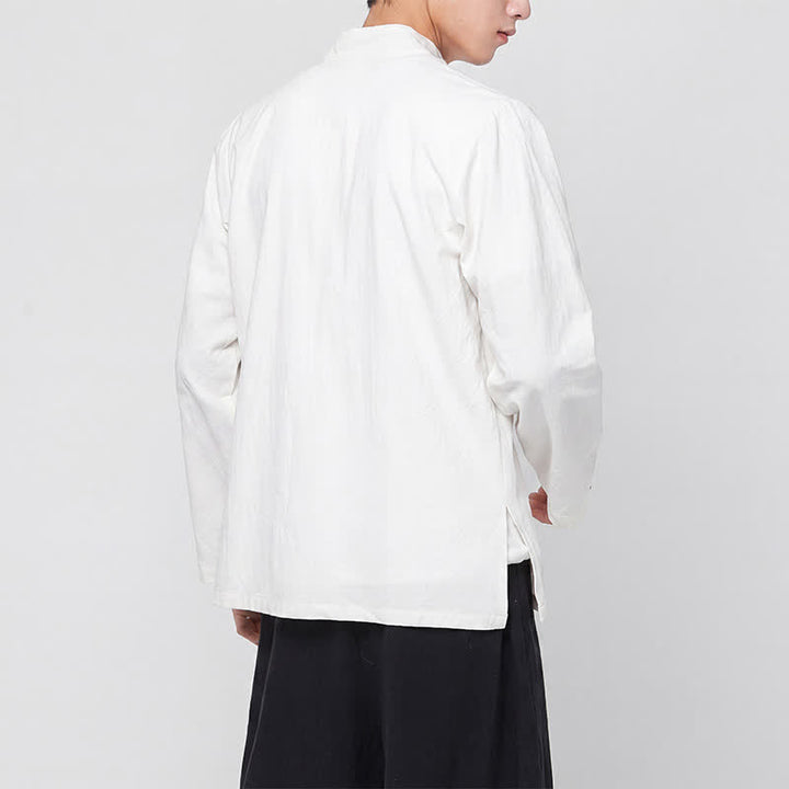 Buddha Stones Camisas de manga larga para hombre, estilo Tang minimalista, con cuello mandarín y botones de rana, ideales para primavera y otoño. - image 16