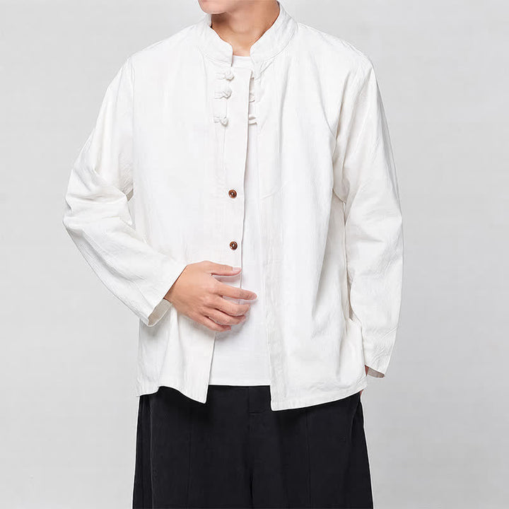 Buddha Stones Camisas de manga larga para hombre, estilo Tang minimalista, con cuello mandarín y botones de rana, ideales para primavera y otoño. - Blanco - US/UK/AU46, EU56 (5XL) - image 13