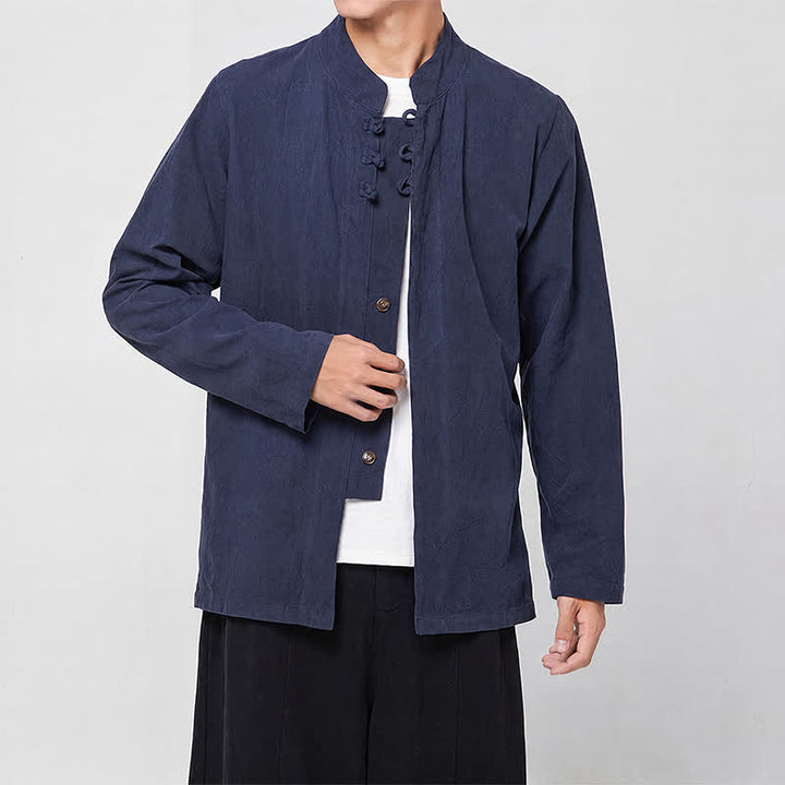 Buddha Stones Camisas de manga larga para hombre, estilo Tang minimalista, con cuello mandarín y botones de rana, ideales para primavera y otoño. - image 6