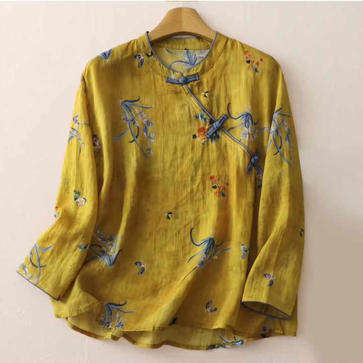 Buddha Stones Camiseta sin mangas para mujer estilo Summer Tang Vintage Frog Button Orchid Floral - Perú - Manga larga - US12, UK/AU16, EU44 (2XL) - image 40