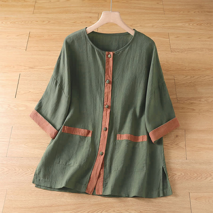 Buddha Stones Camisas de manga corta para mujer, estilo casual de verano, con bolsillo de parche y botones. - Verde oliva oscuro - US8-10, UK/AU12-14, EU40-42 (2XL) - image 17