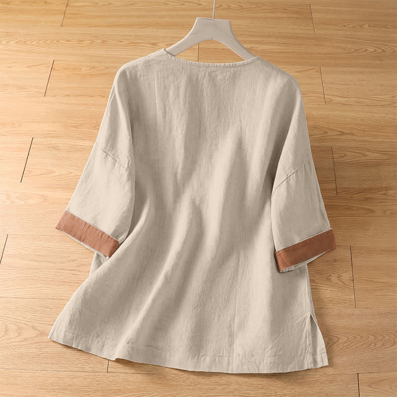 Buddha Stones Camisas de manga corta para mujer, estilo casual de verano, con bolsillo de parche y botones. - image 1