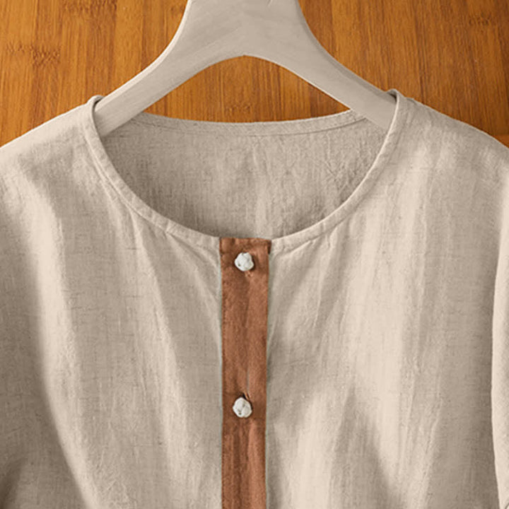 Buddha Stones Camisas de manga corta para mujer, estilo casual de verano, con bolsillo de parche y botones. - image 2