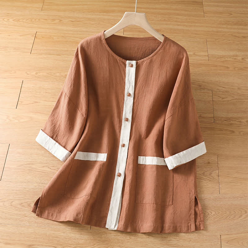 Buddha Stones Camisas de manga corta para mujer, estilo casual de verano, con bolsillo de parche y botones. - Perú - US8-10, UK/AU12-14, EU40-42 (2XL) - image 9