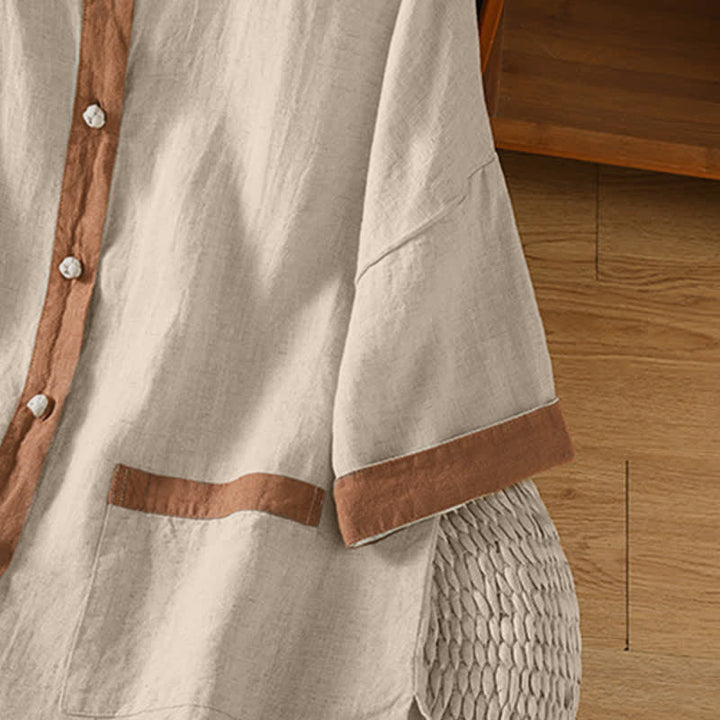 Buddha Stones Camisas de manga corta para mujer, estilo casual de verano, con bolsillo de parche y botones. - image 5