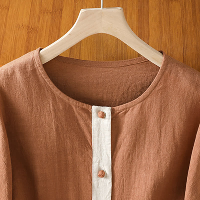 Buddha Stones Camisas de manga corta para mujer, estilo casual de verano, con bolsillo de parche y botones. - image 11
