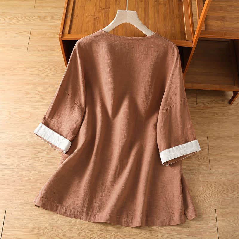 Buddha Stones Camisas de manga corta para mujer, estilo casual de verano, con bolsillo de parche y botones. - image 10