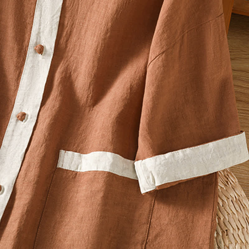 Buddha Stones Camisas de manga corta para mujer, estilo casual de verano, con bolsillo de parche y botones. - image 14