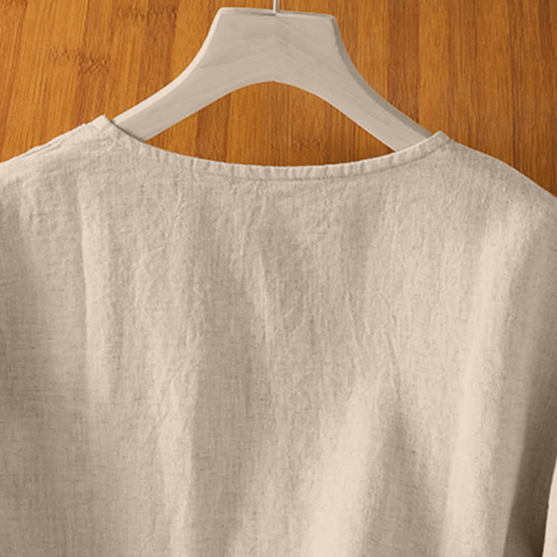 Buddha Stones Camisas de manga corta para mujer, estilo casual de verano, con bolsillo de parche y botones. - image 3
