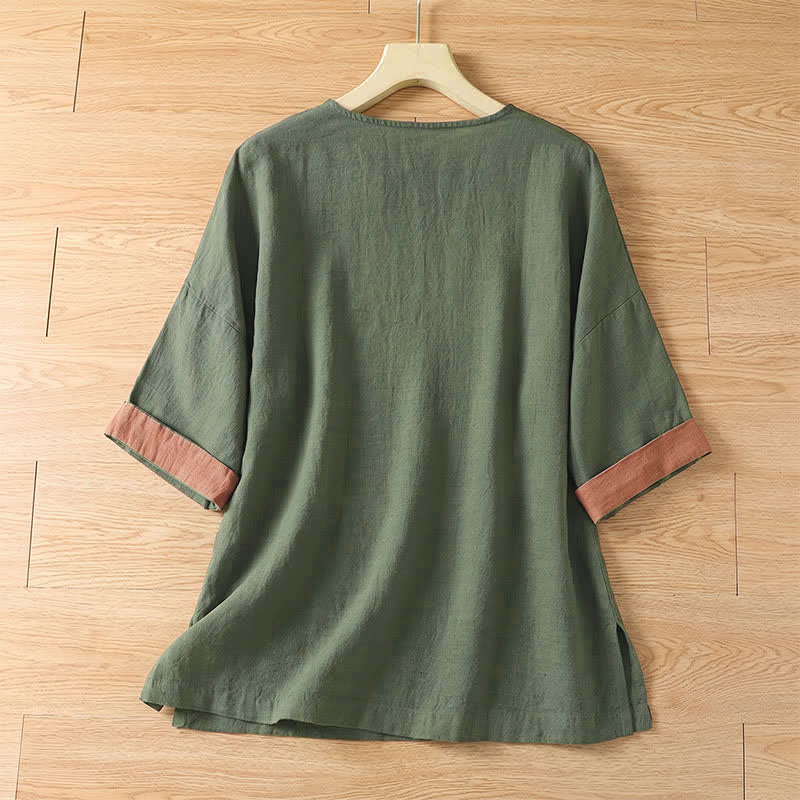 Buddha Stones Camisas de manga corta para mujer, estilo casual de verano, con bolsillo de parche y botones. - image 18