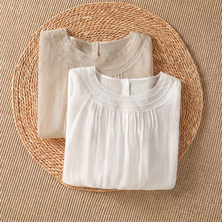 Buddha Stones Camiseta de manga larga para mujer, estilo casual elegante, con bordados, color liso, para primavera y verano. - image 13
