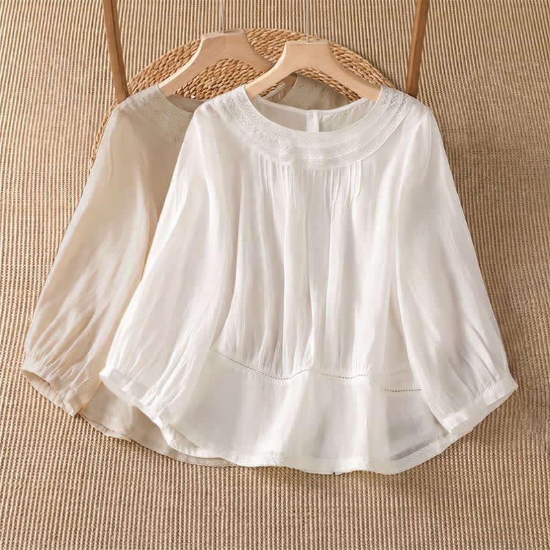 Buddha Stones Camiseta de manga larga para mujer, estilo casual elegante, con bordados, color liso, para primavera y verano. - image 12