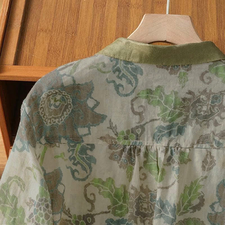 Buddha Stones Camisas de manga larga para mujer, estilo casual vintage, con botones y estampado floral, ideales para primavera y verano. - image 4
