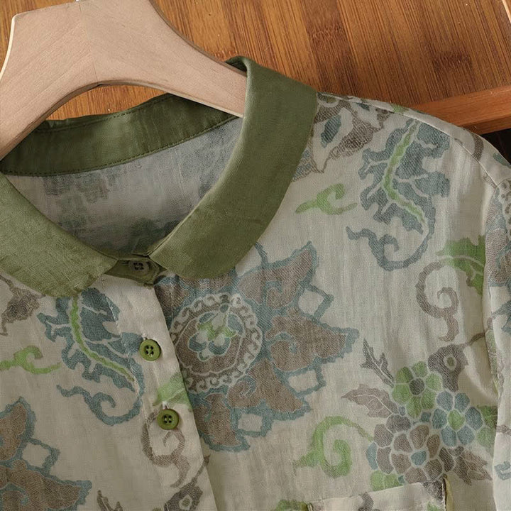 Buddha Stones Camisas de manga larga para mujer, estilo casual vintage, con botones y estampado floral, ideales para primavera y verano. - image 3