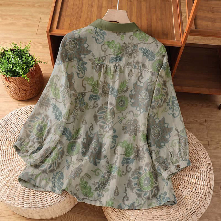 Buddha Stones Camisas de manga larga para mujer, estilo casual vintage, con botones y estampado floral, ideales para primavera y verano. - image 1