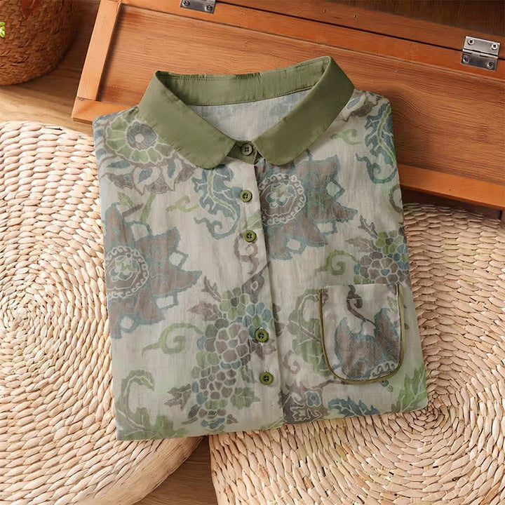 Buddha Stones Camisas de manga larga para mujer, estilo casual vintage, con botones y estampado floral, ideales para primavera y verano. - image 12