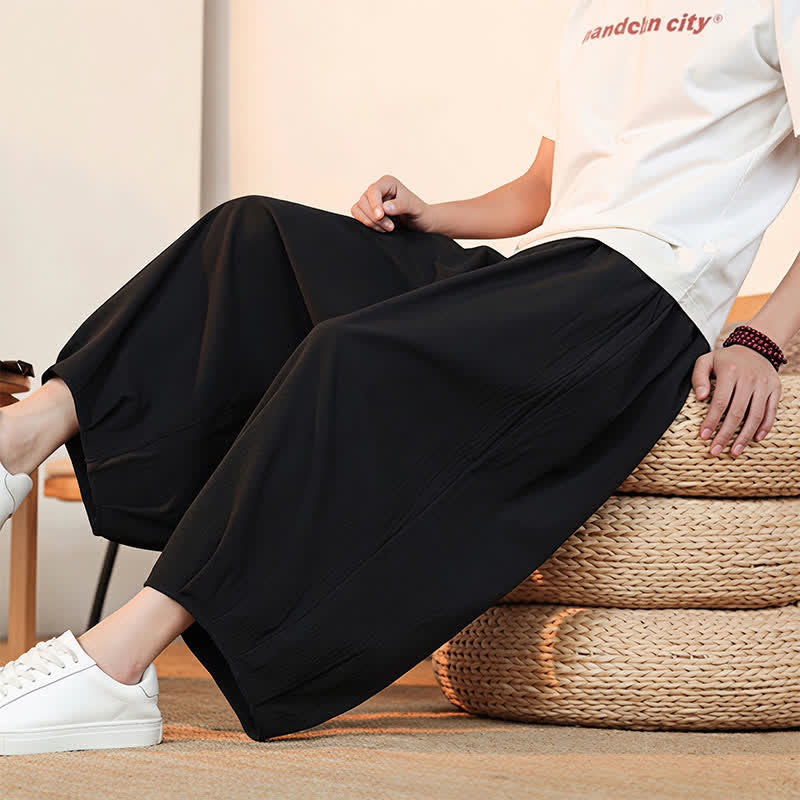 Buddha Stones Pantalones capri lisos informales de primavera/verano con cordón ajustable para hombre, estilo harem, con bolsillo. - image 19